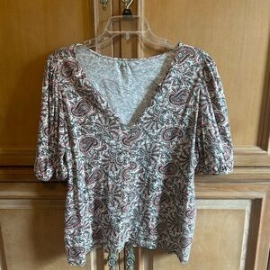 LOFT Paisley V-Neck Blouse in Red and Green Tones